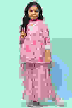 Pink Poly Georgette Floral Printed Peplum Suit Set image number 7