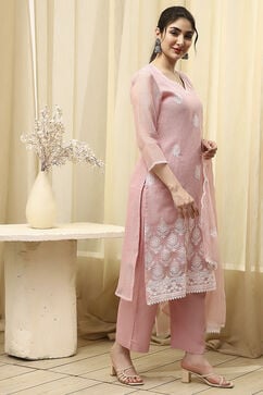 Pink Cotton Machine Embroidered Unstitched Suit Set image number 6