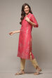 Pink Cotton Straight Printed Kurta