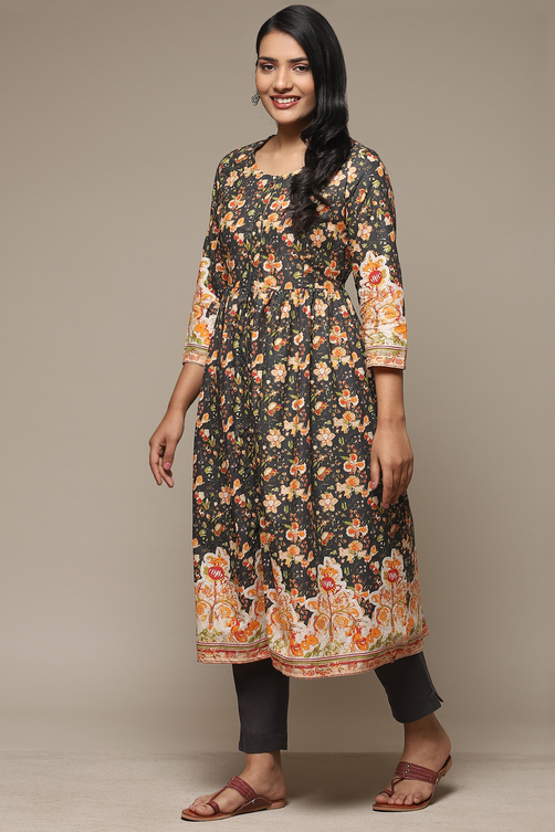 Blue Cotton Gathered Kurta Pants 2 Piece Set image number 3