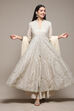 Off White Cotton Anarkali Kurta Skirt Suit Set