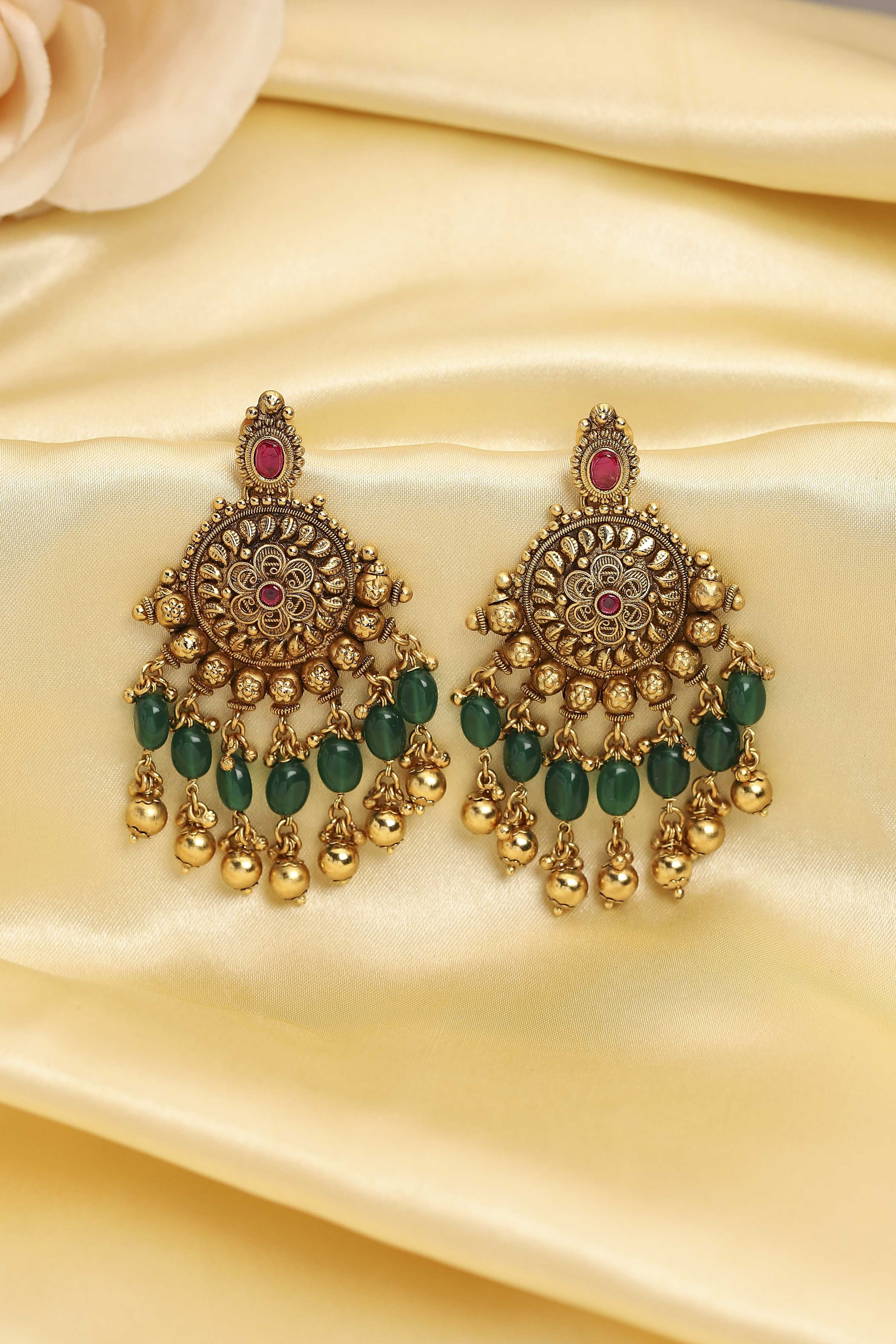 biba Green Gold Plated Brass Drop & Dangler EarringsGreen Gold Plated Brass Drop & Dangler Earrings-picture-168
