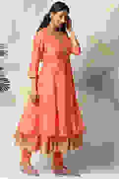 Coral Art Silk Anarkali Kurta Churidar Set image number 4