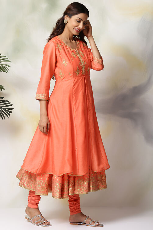 Blue Art Silk Anarkali Kurta Churidar Set image number 4