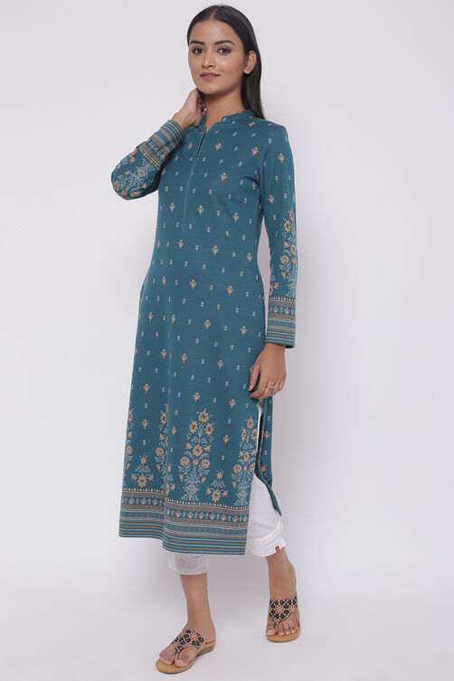 Dark Blue Winter Yarndyed Kurta image number 3