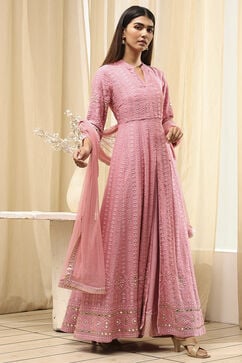 Powder Pink Viscose Front Open Suit Set image number 4