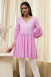 Pink Solid Flared Short Kurta image number 5