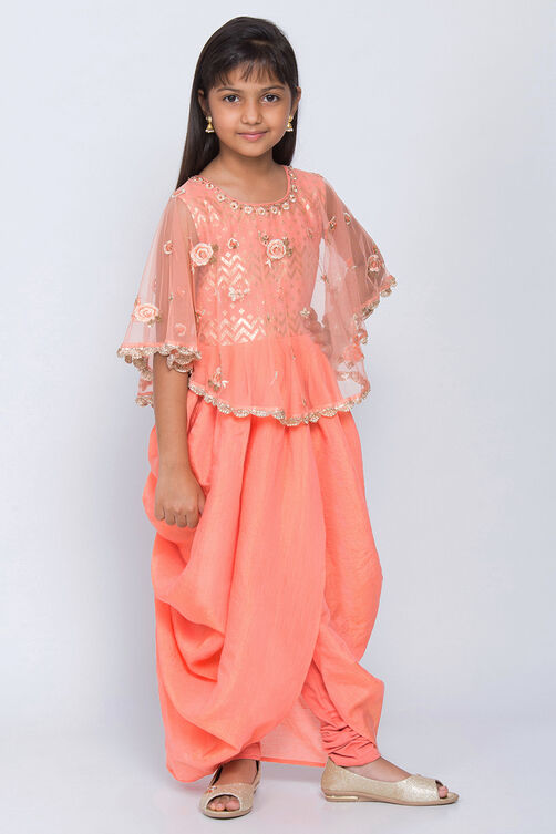 Salmon Peach Silk Two Piece Set image number 2