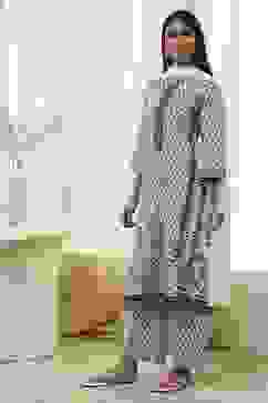 Off-White Cotton Printed Straight Suit Set image number 3