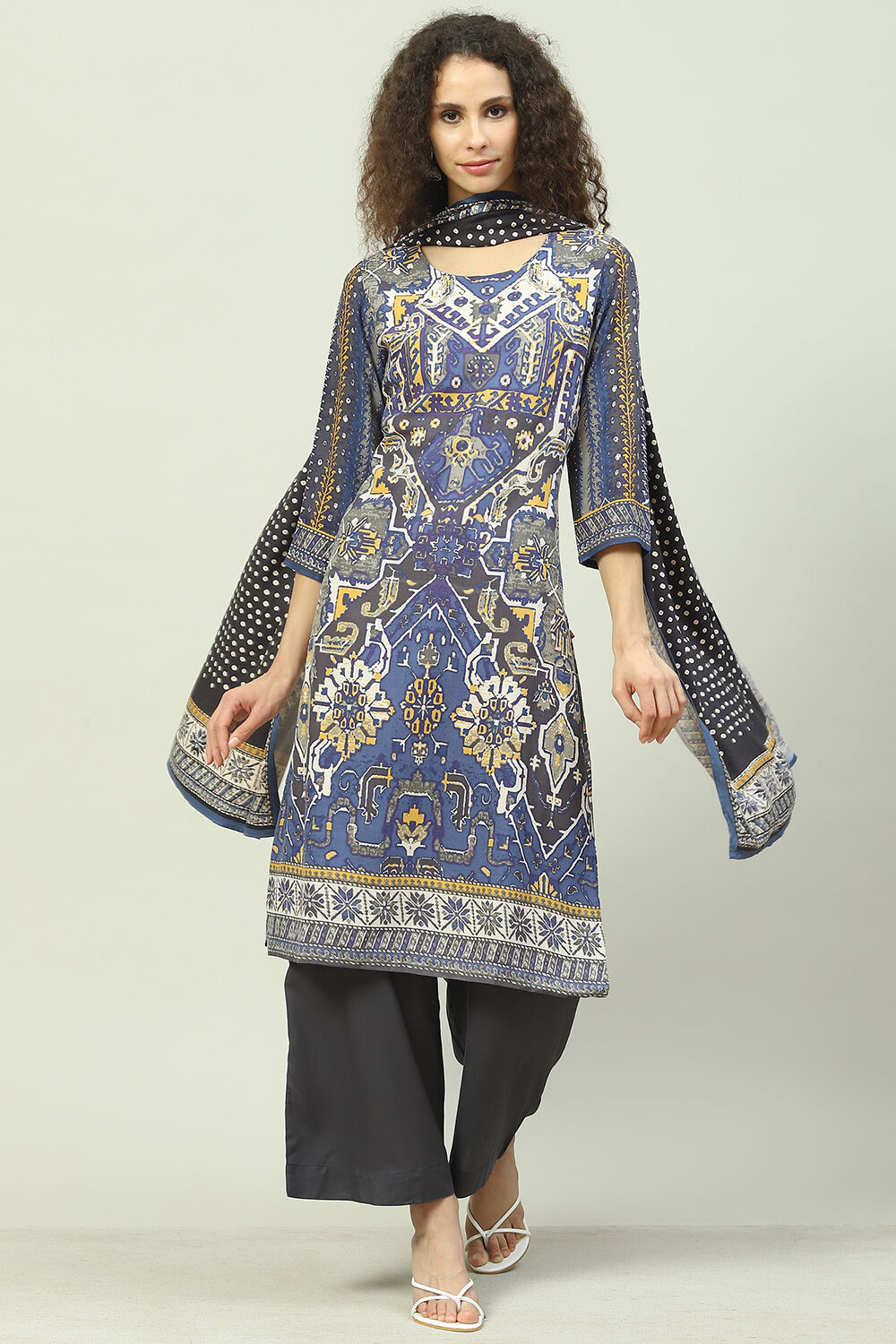Blue LIVA Straight Kurta Palazzo Suit Set image number 0