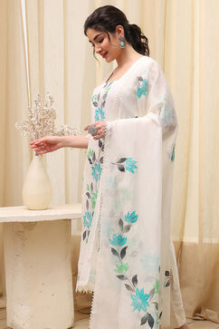 White Flex Hand Painted Unstitched Suit Set image number 9