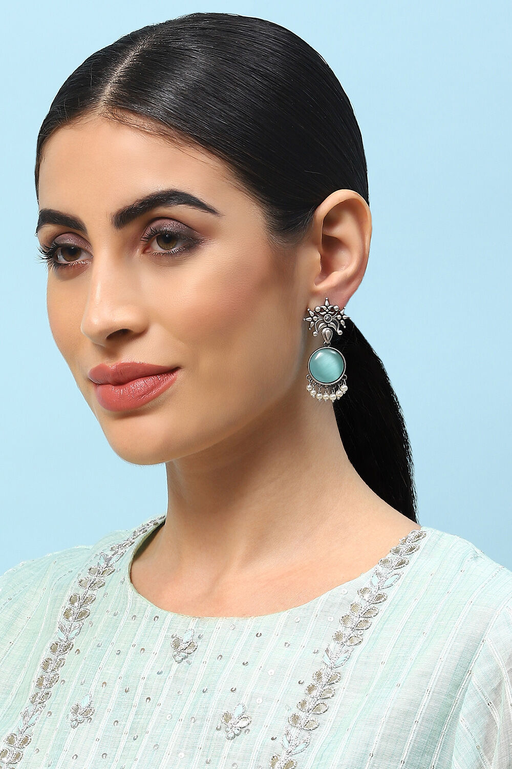 Oxidised Red & Green Brass Earrings image number 3