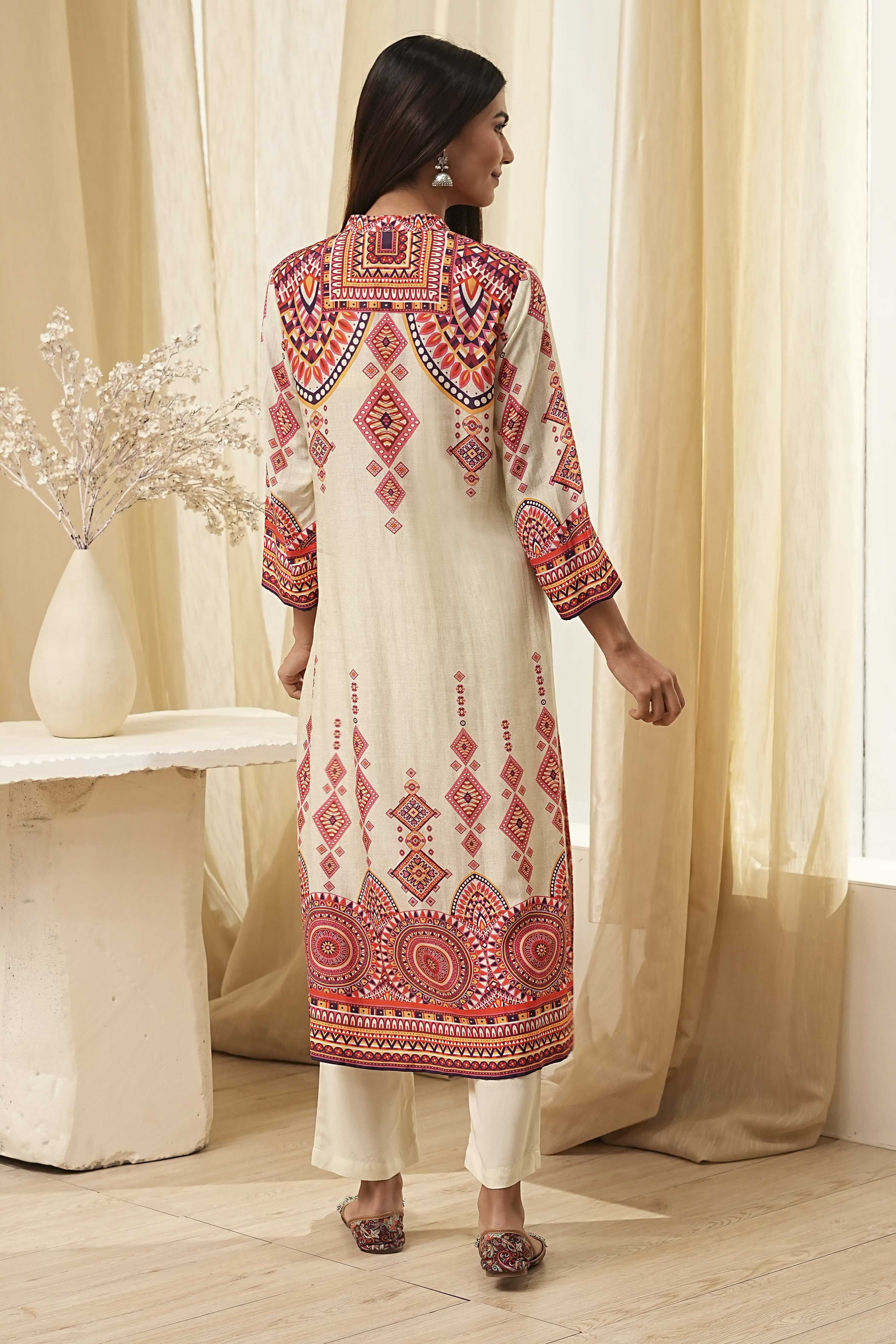 Dull Blue Printed Straight Suit Set image number 4