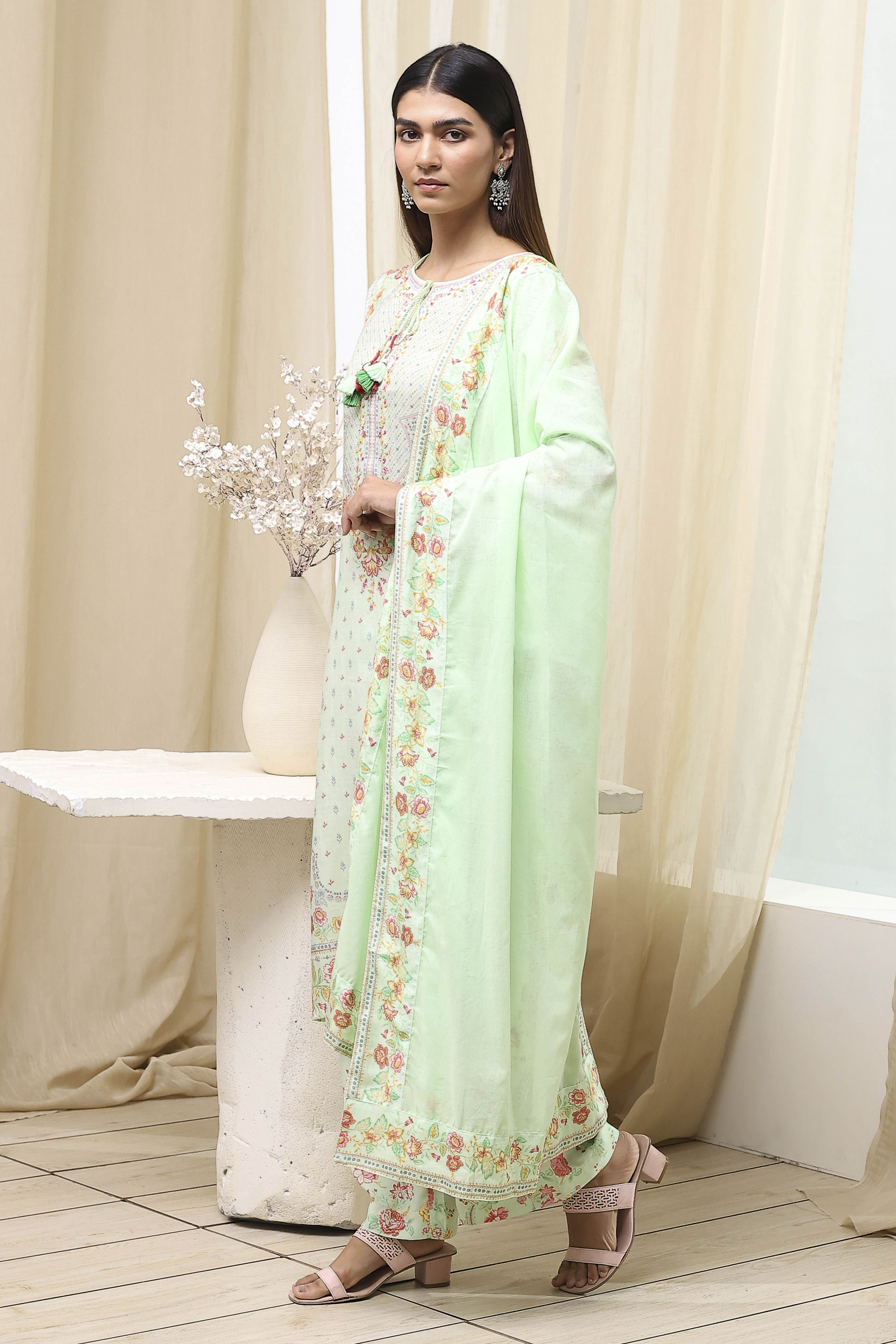 Pista Green Modal Blend Straight Suit Set image number 3