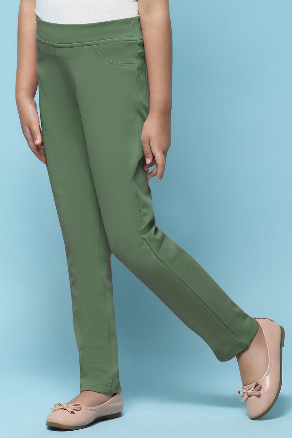 Moss Green Cotton Lycra Skinny Jeggings image number 2