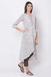 Off White Cotton A-Line Kurta Slim Pant Suit Set image number 4