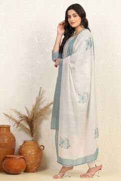 Teal Cotton Unstitched Suit Set image number 4