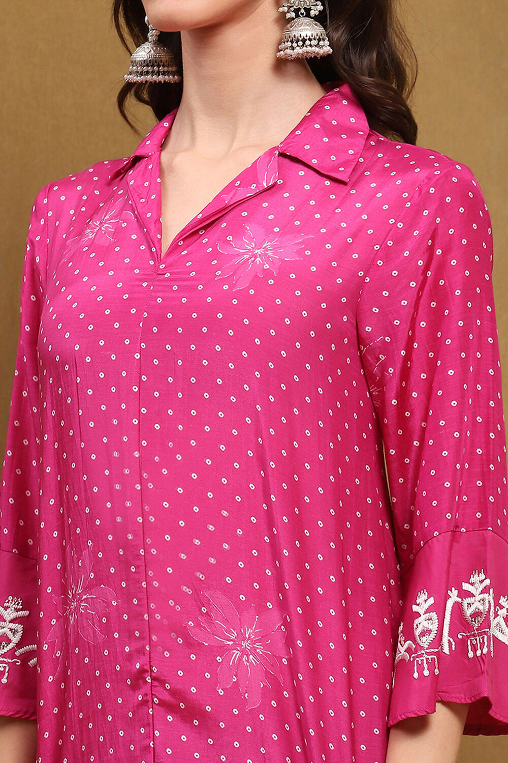 Pink Modal Bandhani Printed A-Line Suit Set image number 1