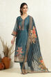 Blue Chanderi Floral Printed Unstitched Suit Set image number 5