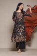 Charcoal LIVA Straight Kurta Palazzo Suit Set
