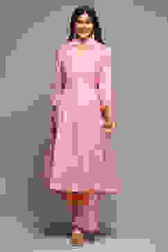 Pink Cotton Blend Layered Kurta Palazzo Suit Set image number 8