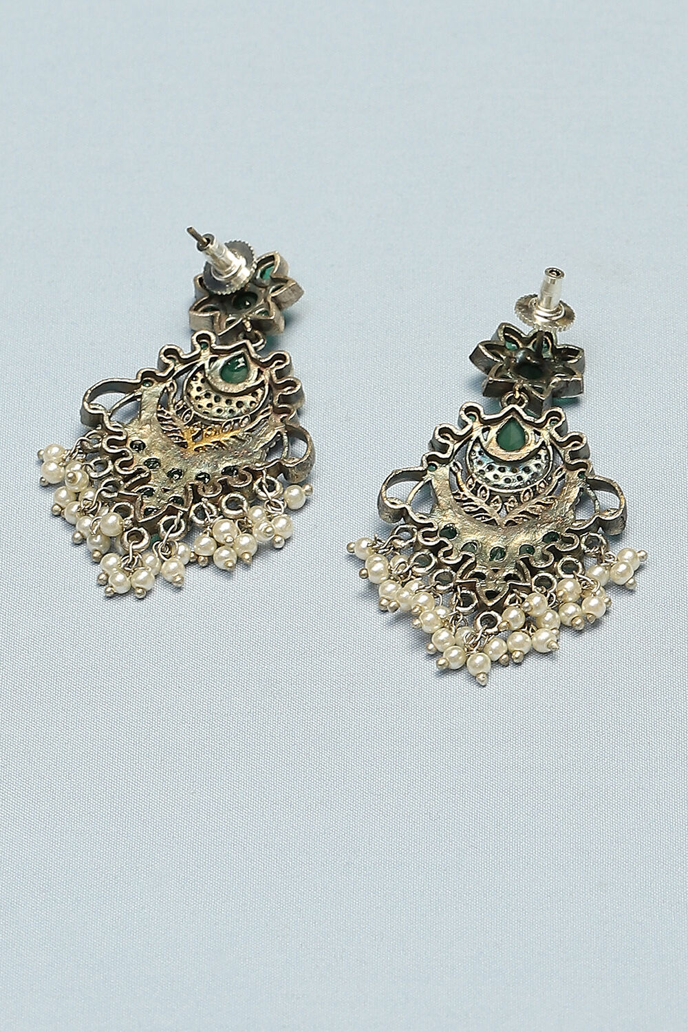 Oxidised Green Alloy Earrings image number 2