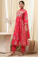 Coral-Red Silk Chanderi Gathered Suit Set image number 3