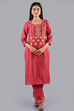 Red Muslin Cotton Easy Stitch Suit Set image number 2