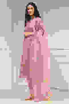 Pink Cotton Printed Unstitched Suit Set image number 4