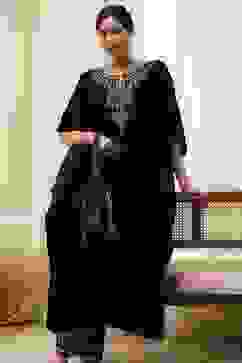 Blue Art Silk A-Line Kurta Palazzo Suit Set image number 9