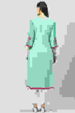 Green LIVA Straight Printed Kurta image number 4