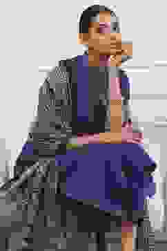 Indigo Cotton Solid Straight Suit Set image number 7