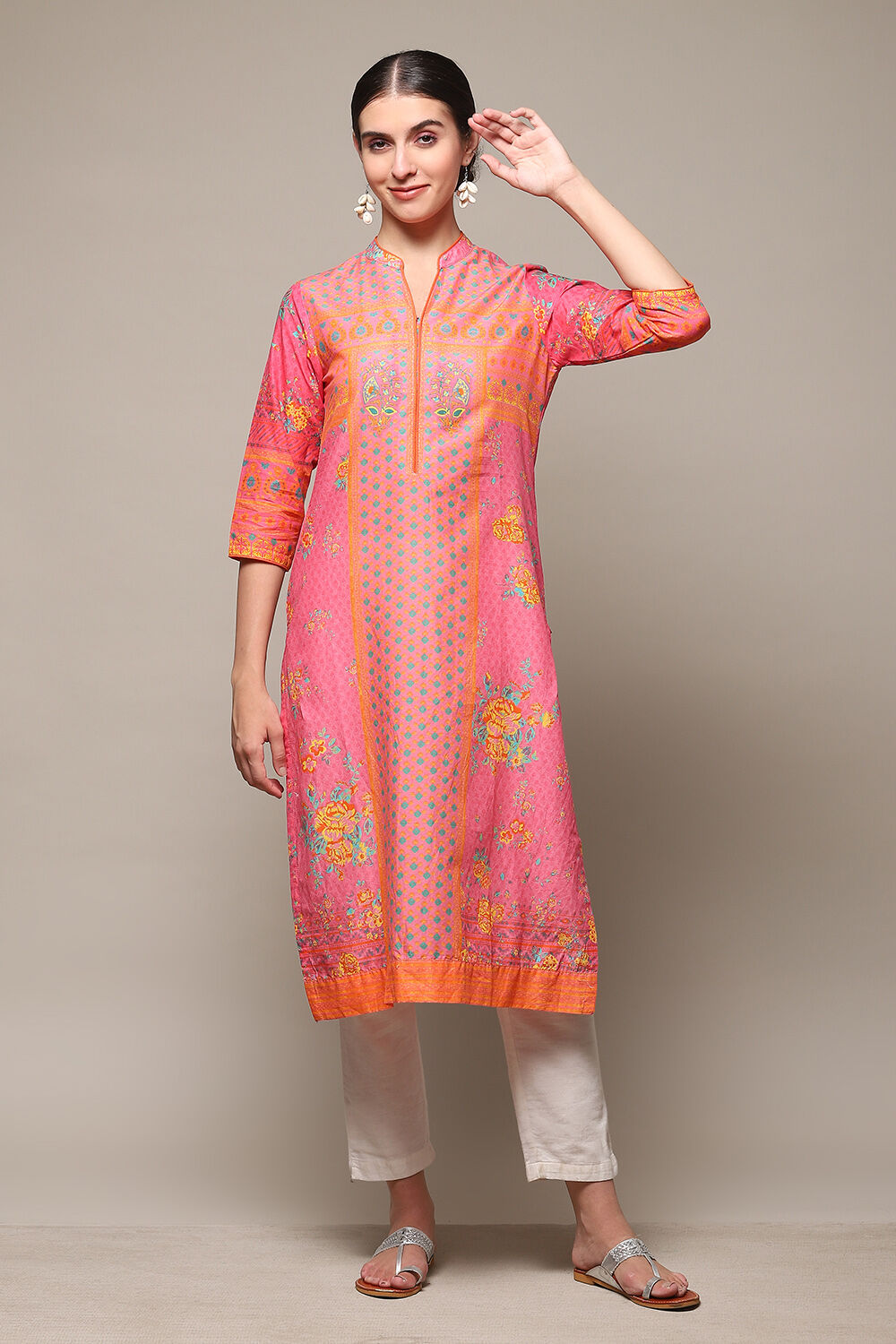 Green Cotton Straight Printed Kurta image number 0