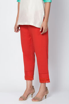 Red Cotton Solid Pant image number 0