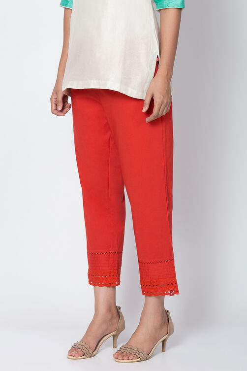 Red Cotton Solid Pant image number 0