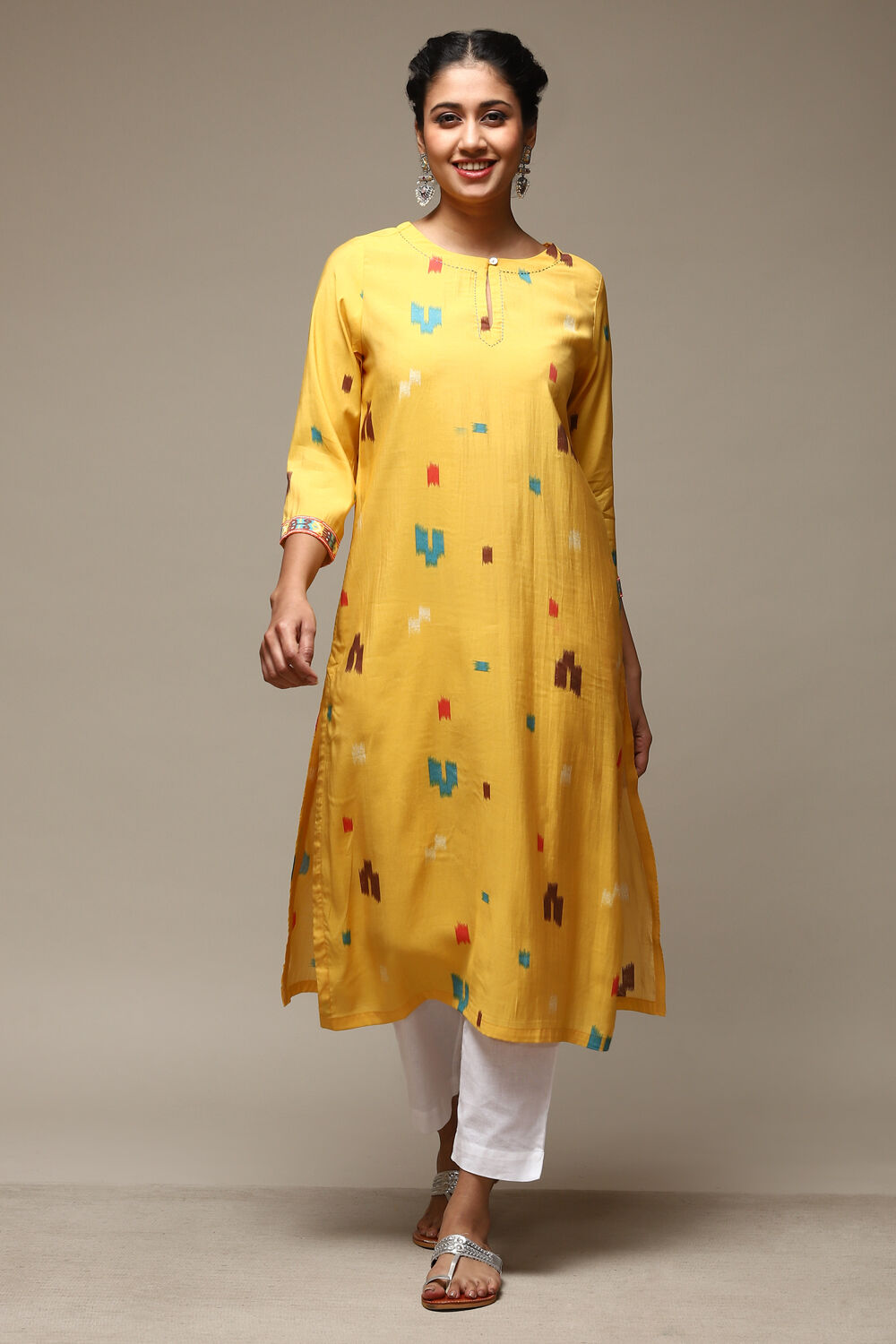 Yellow Viscose Straight Printed Kurta image number 5