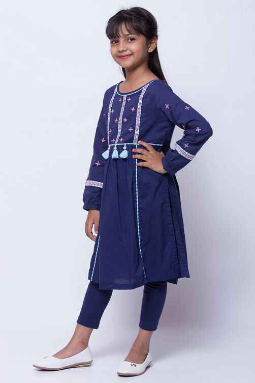 Indigo Cotton Anarkali Kurta Legging Suit Set image number 3