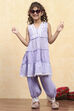 Purple Cotton Tiered Printed Kurta Salwar Set