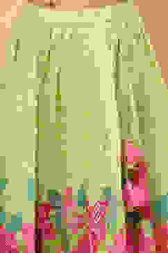 Lime Green Poly Chanderi Floral Printed Lehenga Set image number 2