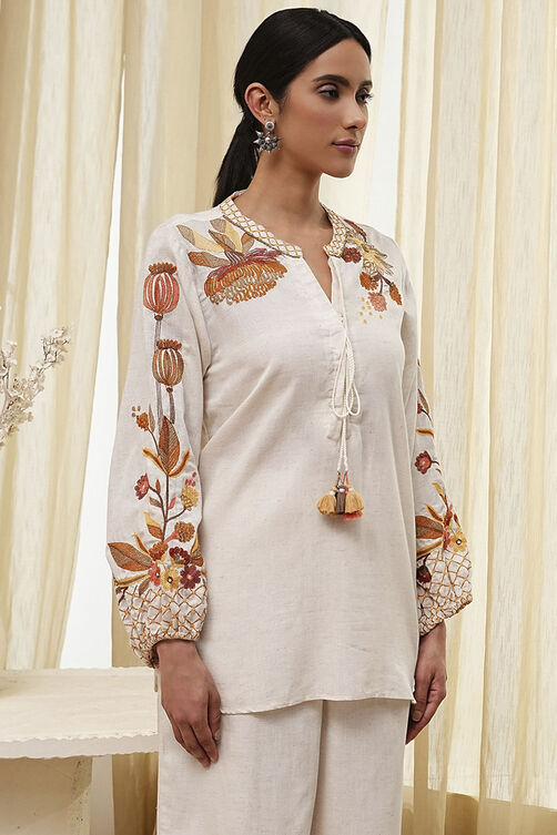 Natural Viscose Blend Straight Embroidered Fusion Set image number 1