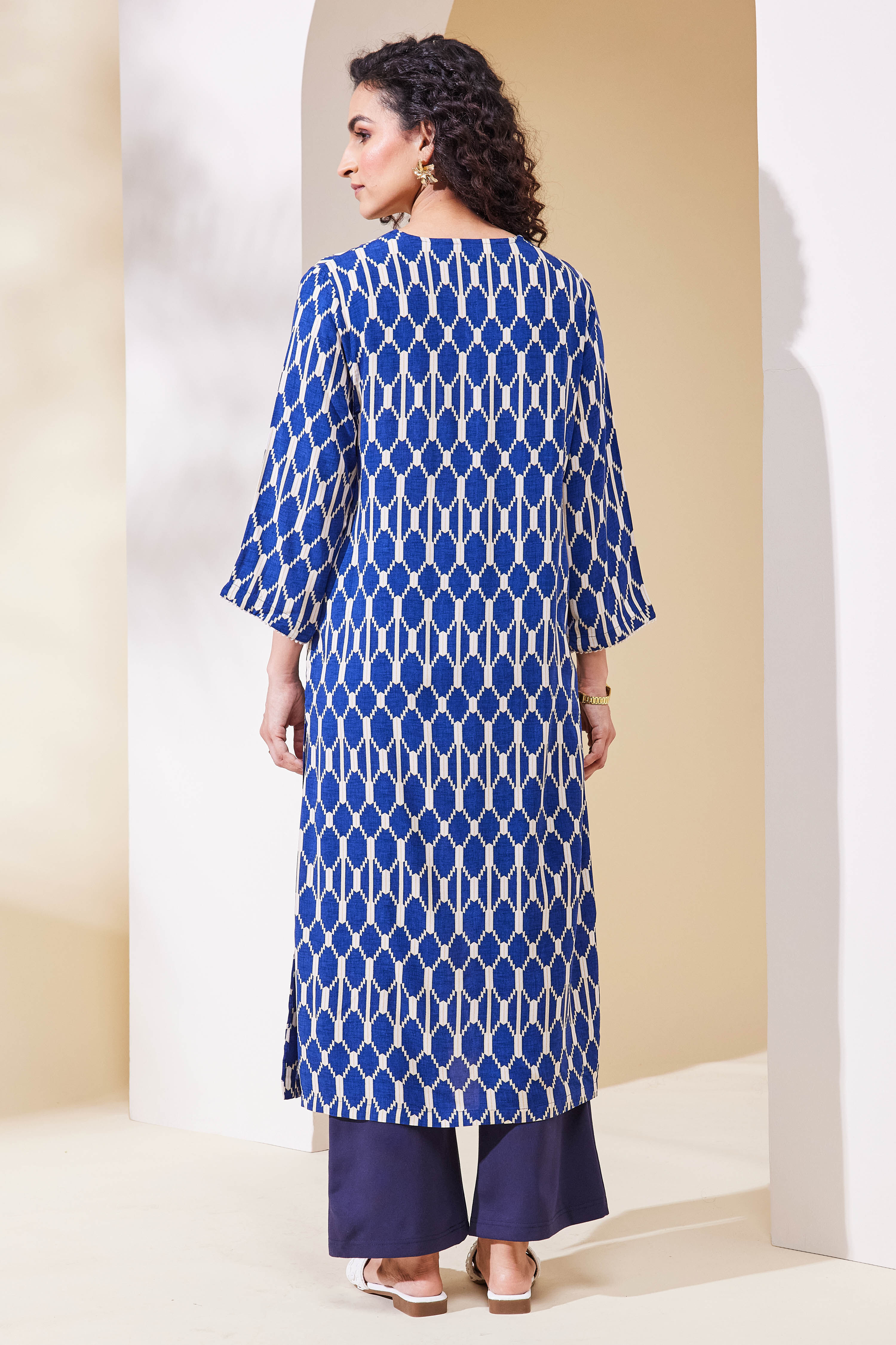 Blue Viscose Rayon Straight Kurta image number 3