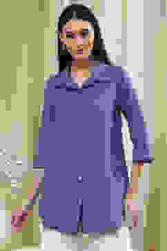 Dusk Blue Cotton Blend Solid Straight Shirt Style Kurti image number 0