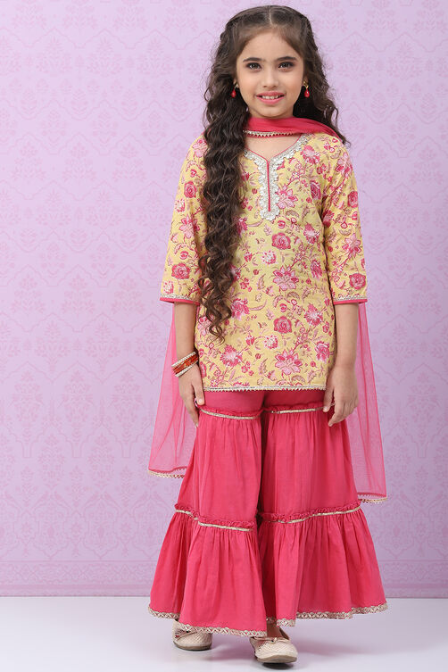 Yellow & Pink Cotton Lehenga Set image number 0