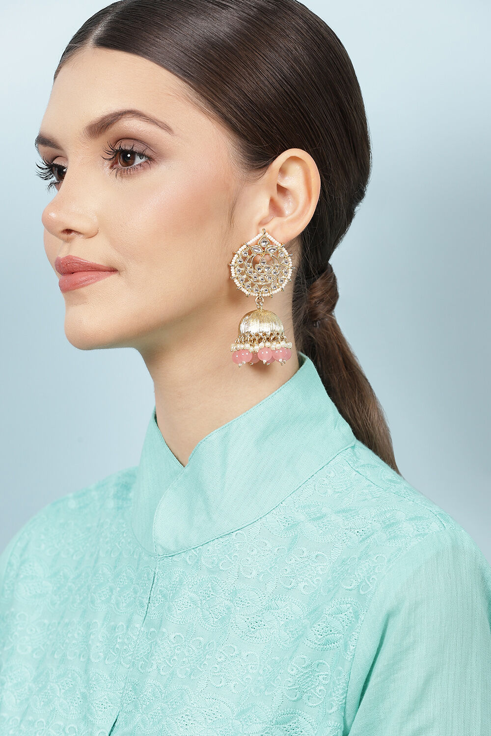 Gold Pink Alloy Earrings image number 3