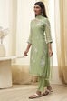 Aqua Embroidered Straight Suit Set image number 3