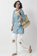Blue Cotton Printed Straight Short Kurti
