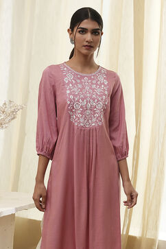 Dull Pink Solid Gathered Straight Kurta image number 1
