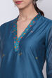 Blue Poly Cotton Straight Kurta Pant Suit Set image number 1