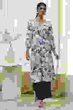 Blue and White Floral Printed Straight Kurta image number 0