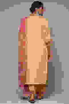 Beige Rayon Straight Kurta Pant Suit Set image number 4